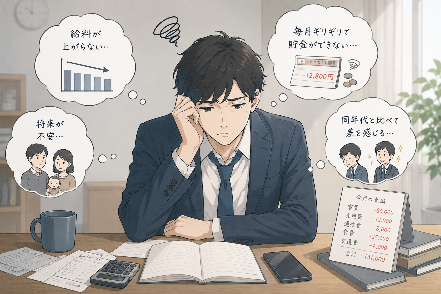 将来に不安を感じる男性